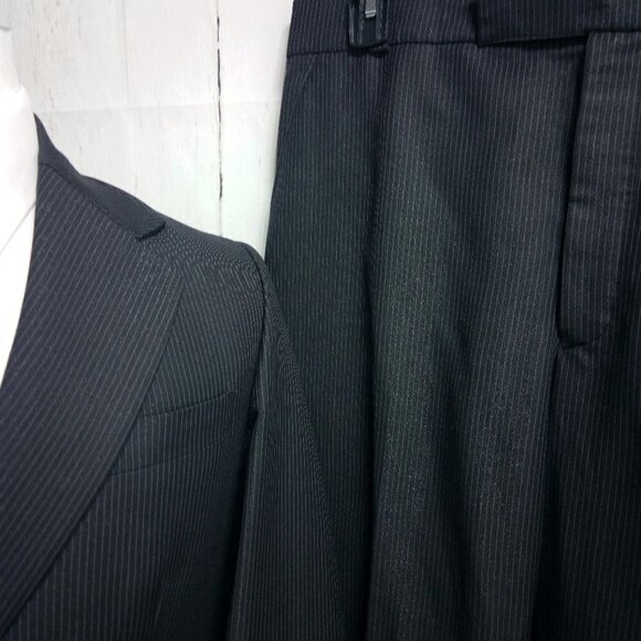 Custom Made 39S 2 Button Black Glittering Pinstripe 2pc Suit 33x29 Flat Front - Picture 2 of 12